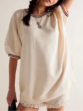 We The Free Free People It’s Official Top Pullover Oversized Varsity Stripe L